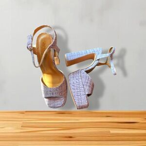 New Chase + Chloe Purple Tweed Platform Heel Sandals Ankle Strap